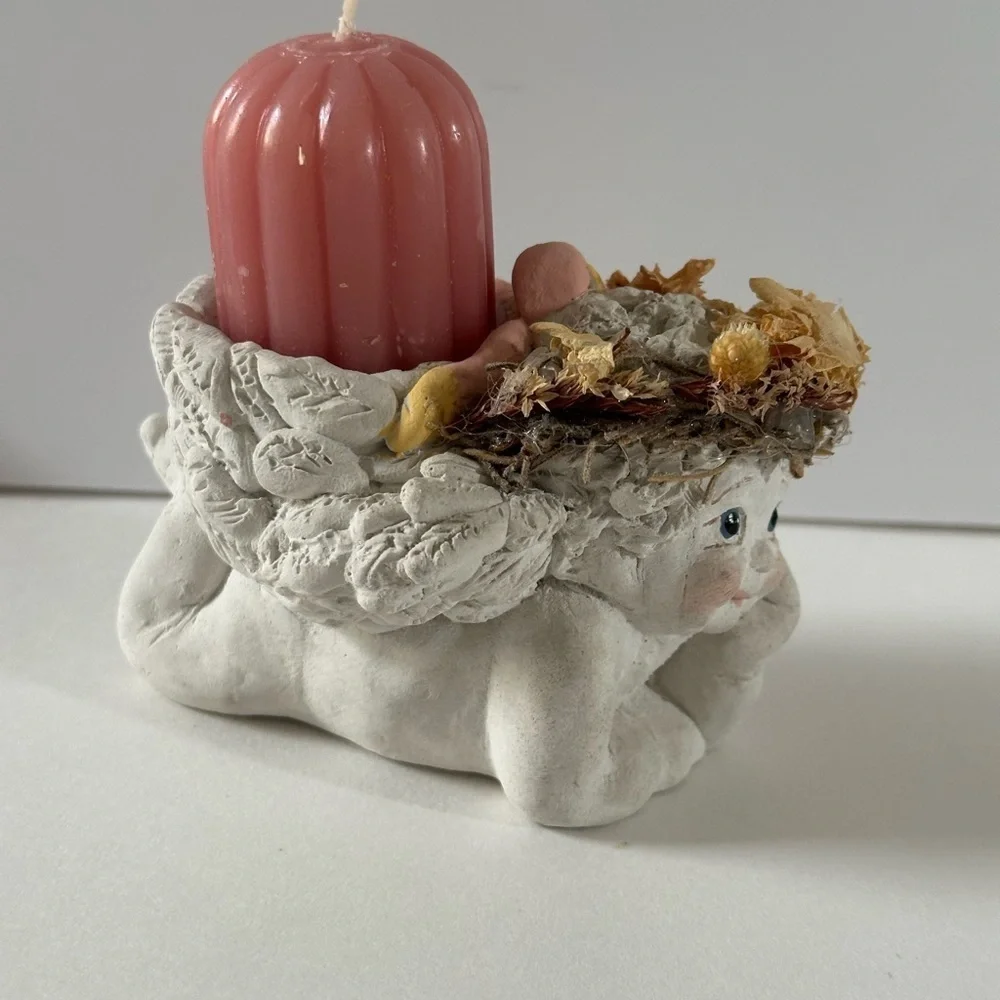 Dreamsicle Collectible Cherub Candle Holder with Candle